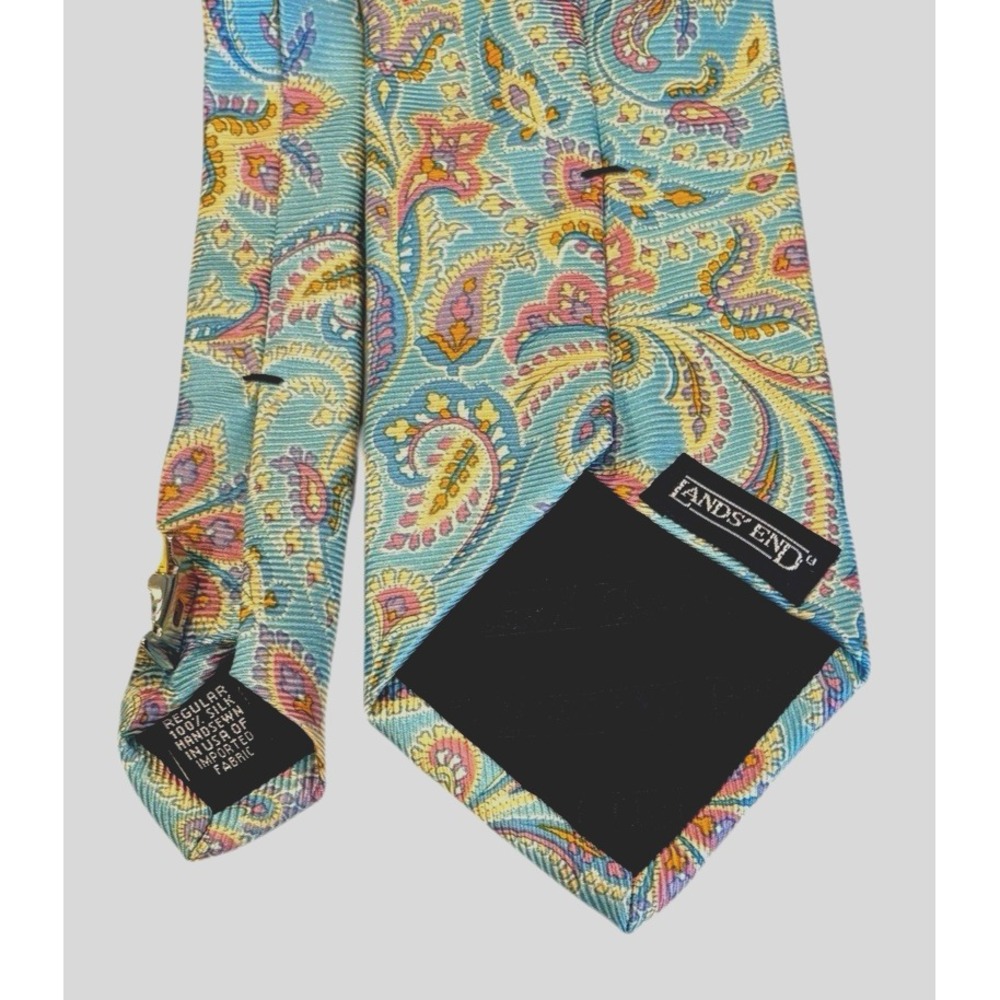 Lands End Tie Silk Paisley Floral Pastel Colors Woven 58 in Spring Blue Craft - Picture 2 of 5